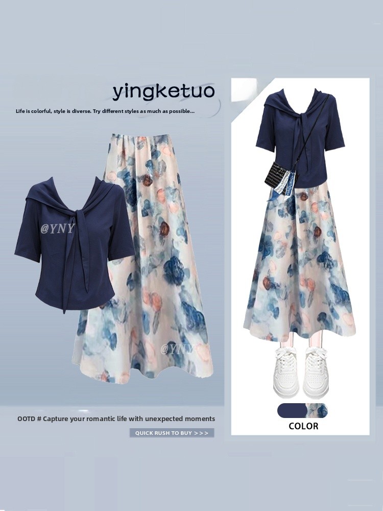 Midi Skirt Floral - Set Fashion Musim Panas Wanita Ukuran