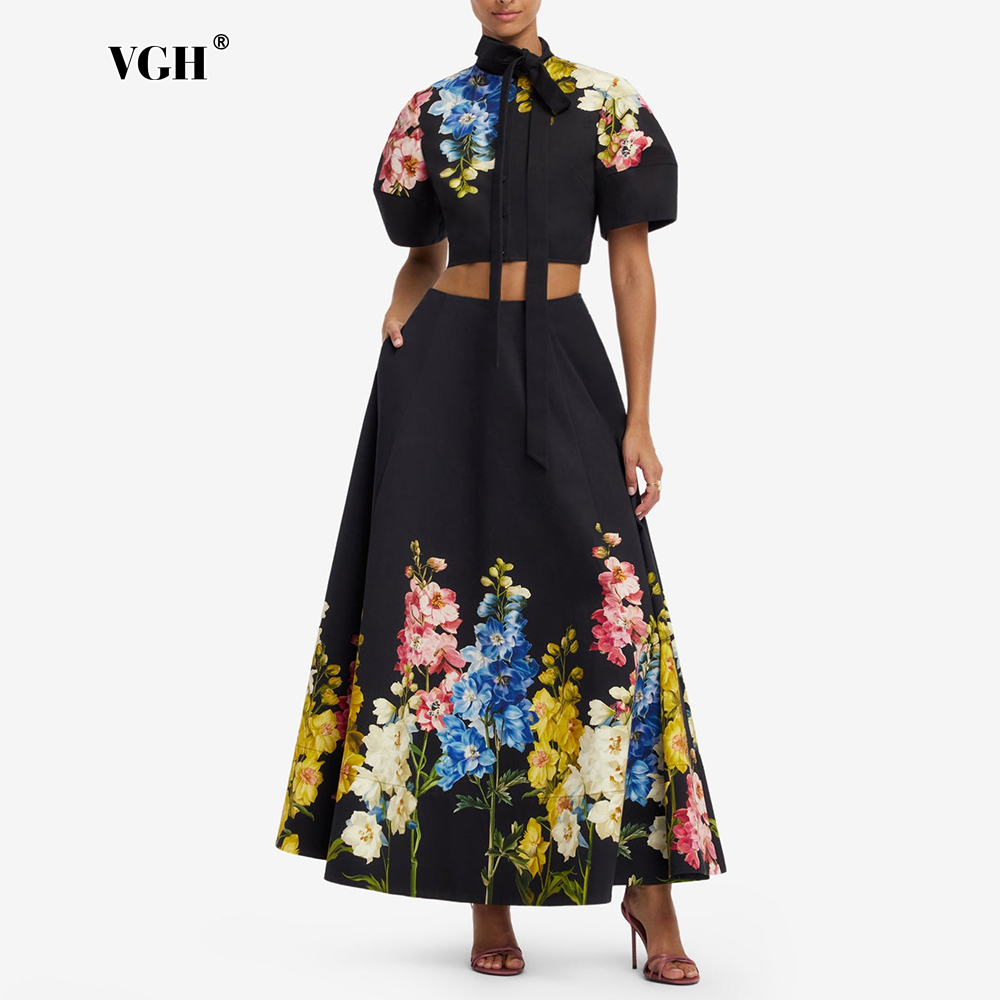 Midi Skirt Floral - VGH Setelan Dua Potong Bermotif Bunga