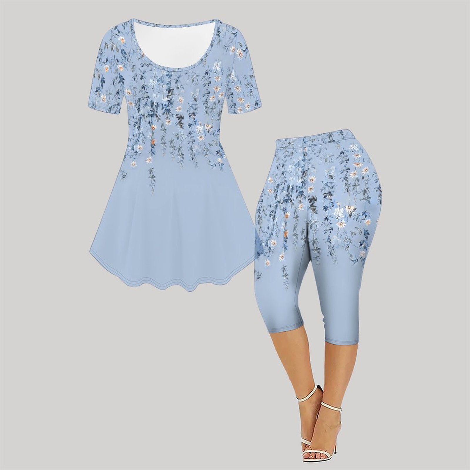 2pcs Set Dua Potong Motif Vint - Romper Floral Print ulasan dan harga