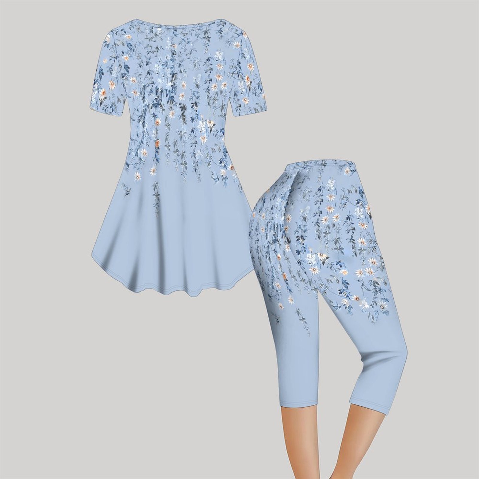 2pcs Set Dua Potong Motif Vint - Romper Floral Print ulasan dan harga