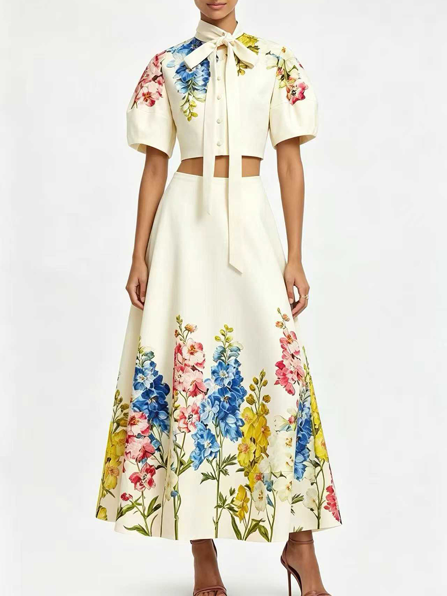 VGH Setelan Dua Potong Bermoti - Midi Skirt Floral ulasan dan harga